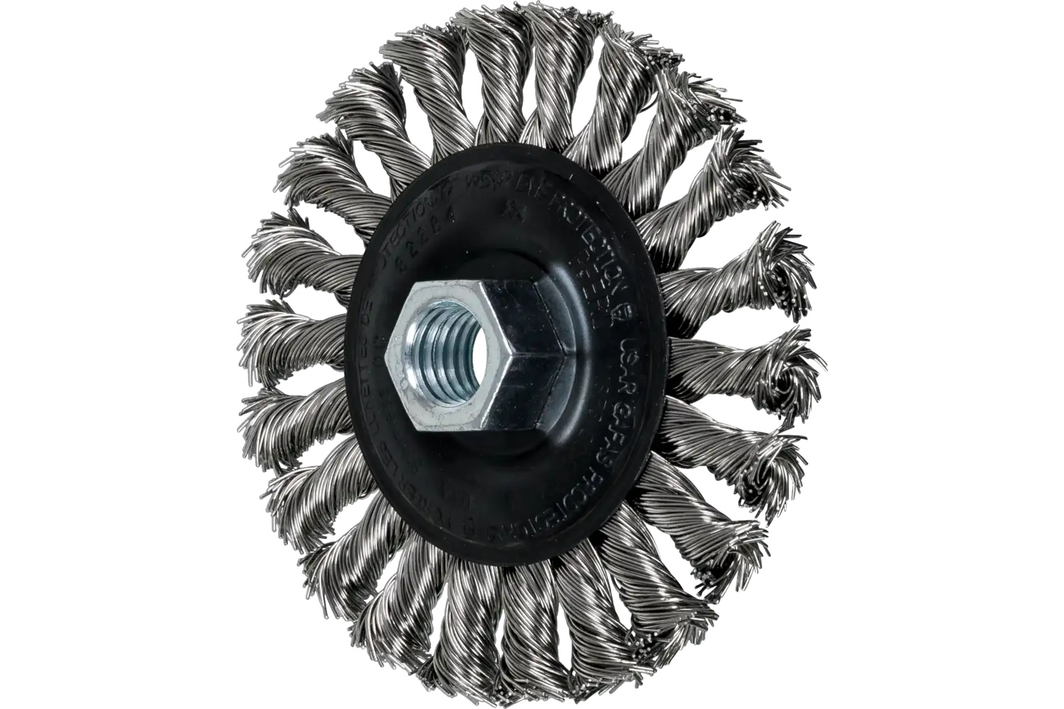 Show details for Pferd Standard Twist Knot Wire Wheel Brush 4" Dia. .020 Stainless Steel 5/8-11 Thread Picture of Pferd Standard Twist Knot Wire Wheel Brush 4" Dia. .020 Stainless Steel 5/8-11 Thread